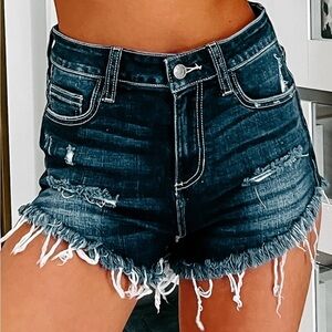 Nanamacs Cello Simple Living High Rise Distressed Dark Wash Denim Shorts…